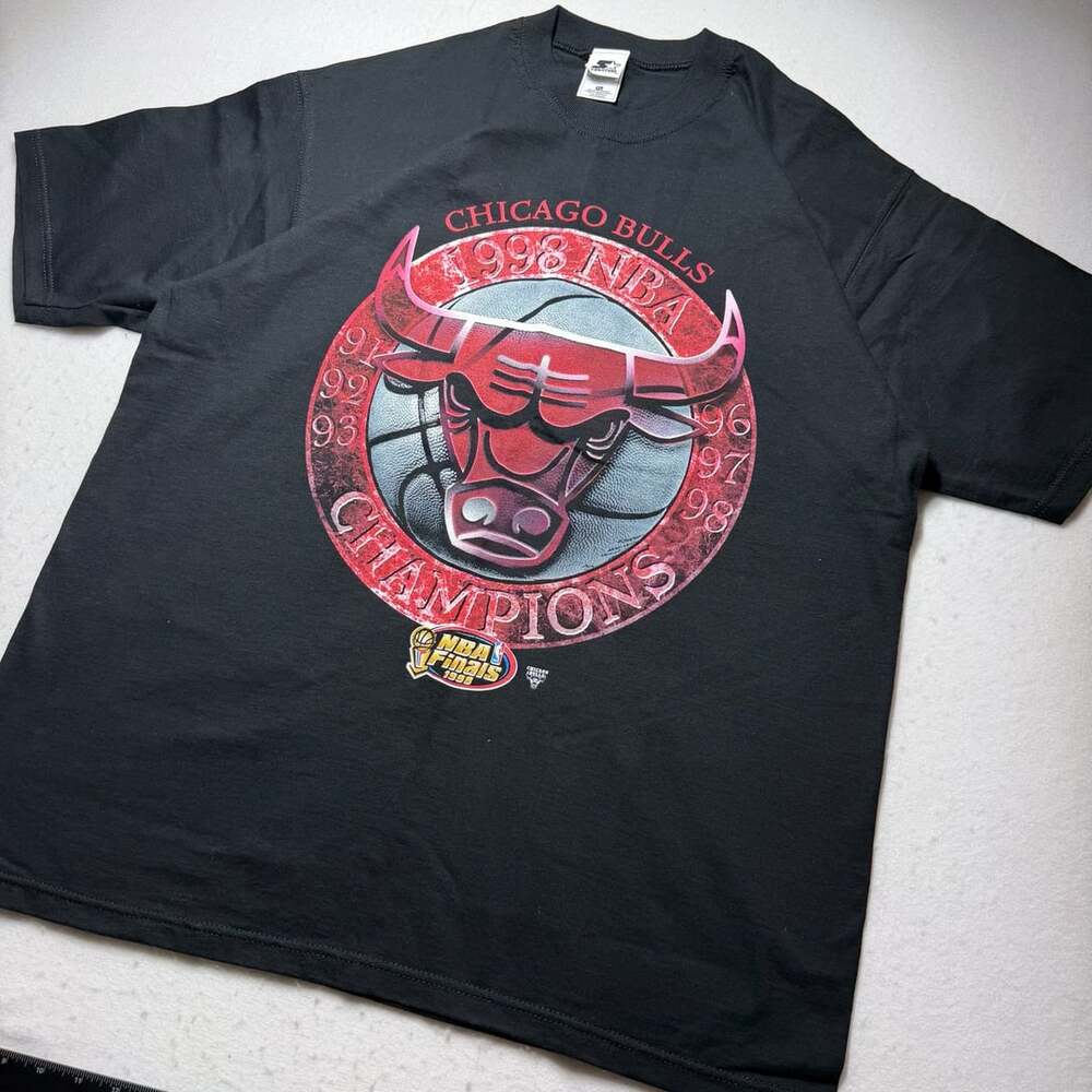 Vintage 1998 Chicago Bulls NBA Finals Champions Tour T-Shirt Black Starter XL